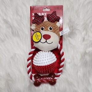 Plaid Reindeer Squeaker Dog Toy with Rope 10" L New with Tags